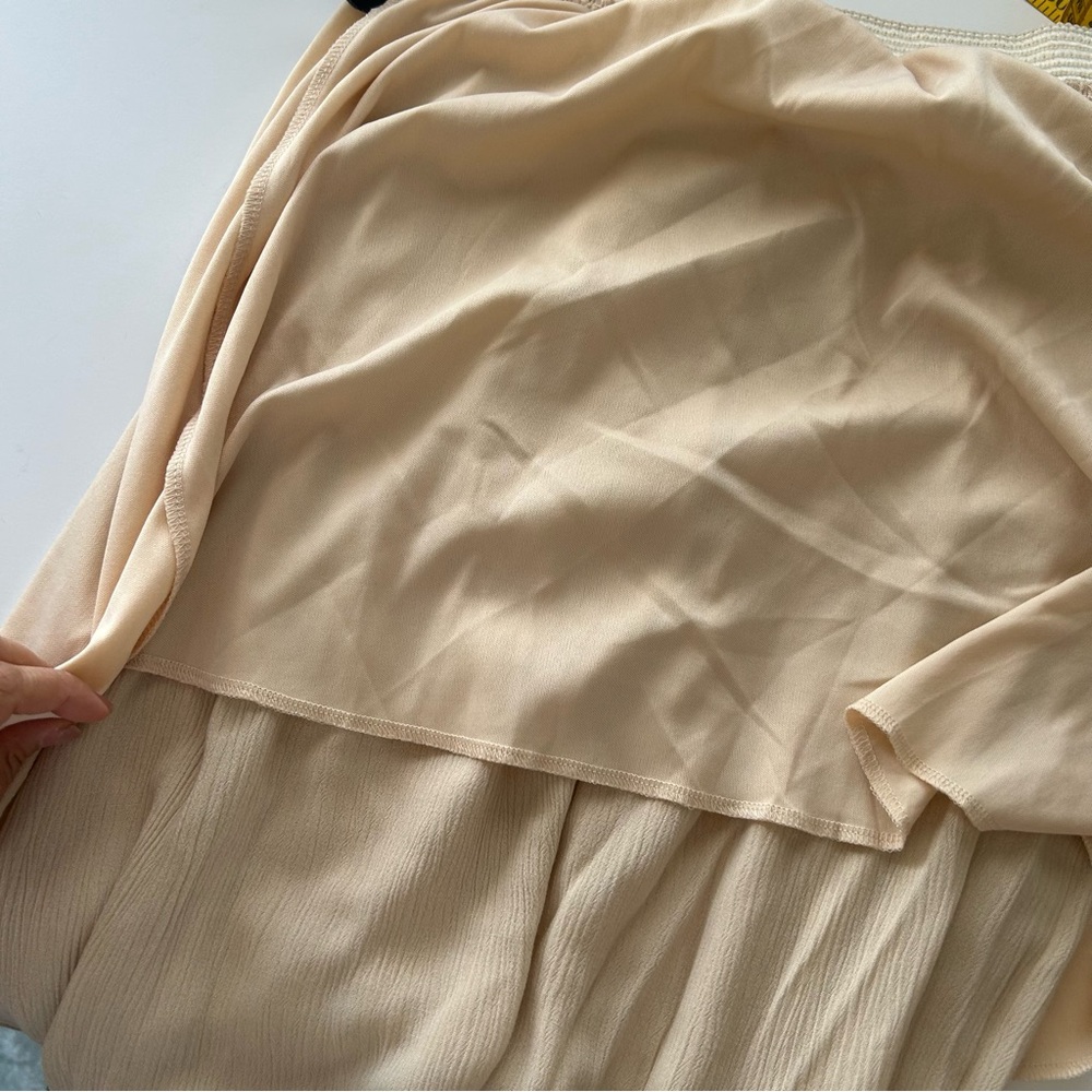Vintage Active Boho Crinkled Maxi Skirt Crochet Knit Waistband Beige Tan Large - Picture 8 of 10